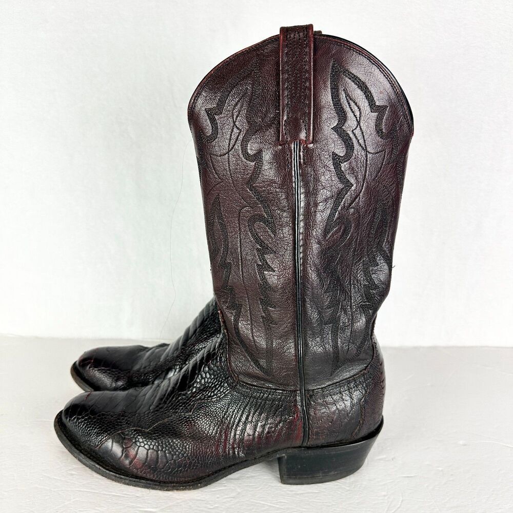 Lucchese 1883 Men's Exotic Ostrich Leg Western Boots Dark Cherry Size 8.5 EE